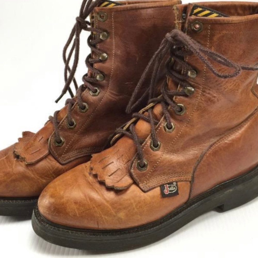 Justin Original L762 Copper Lace Up Work Boots Ropers Womens Size 7 B